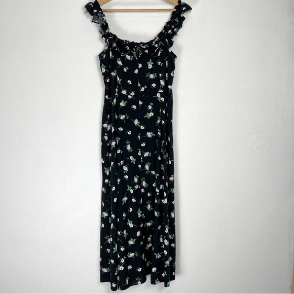 Loft summer Floral Ruffle Square Neck Midi Dress Sz. 10 with slit - Picture 5 of 16